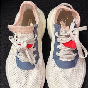 Adidas BOOST Cream Sneakers with Pink and Blue Accents